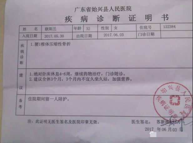 广东省始兴县人民医院疾病诊断证明