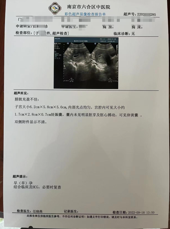孕初期检查报告单