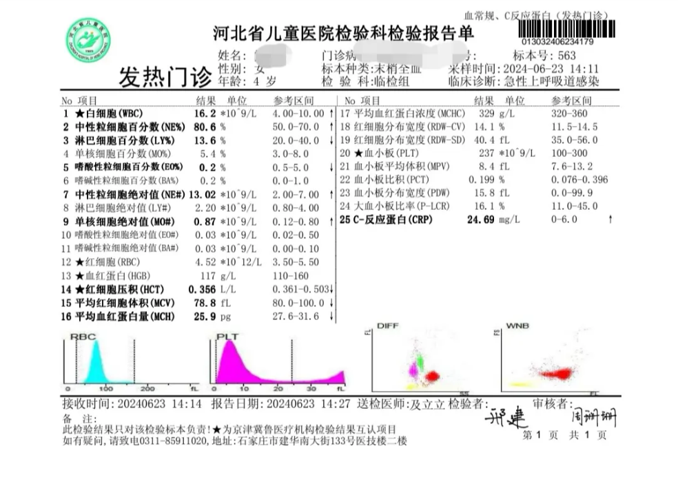 儿童发烧门诊病历单样本示例(一)