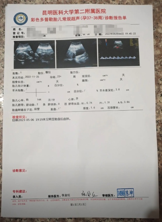 一张医院开的怀孕证明单子